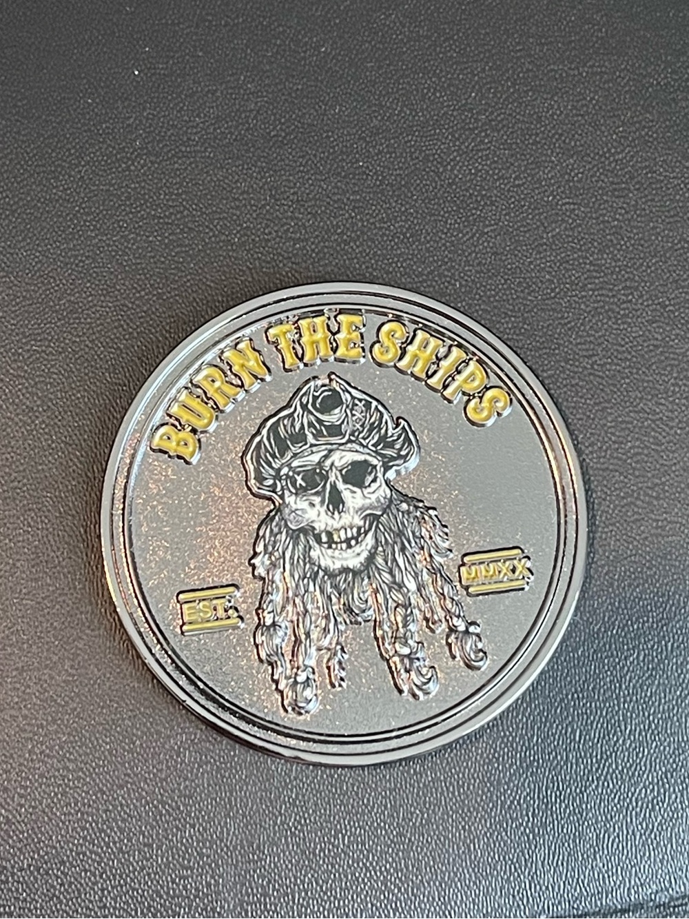 Burn The Ships Skull Pirate Challenge Coin
